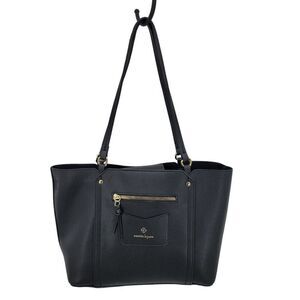 Nanette Lepore Black Vegan Faux Leather Tote Bag Multiple Pockets Shoulder Large